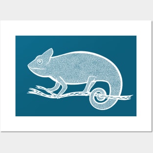 Chameleon Ink Art - cool and cute animal design - on blue Posters and Art